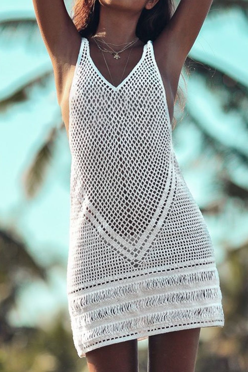 Angel Wings Openwork V-Neck Tank Knit Cover Up