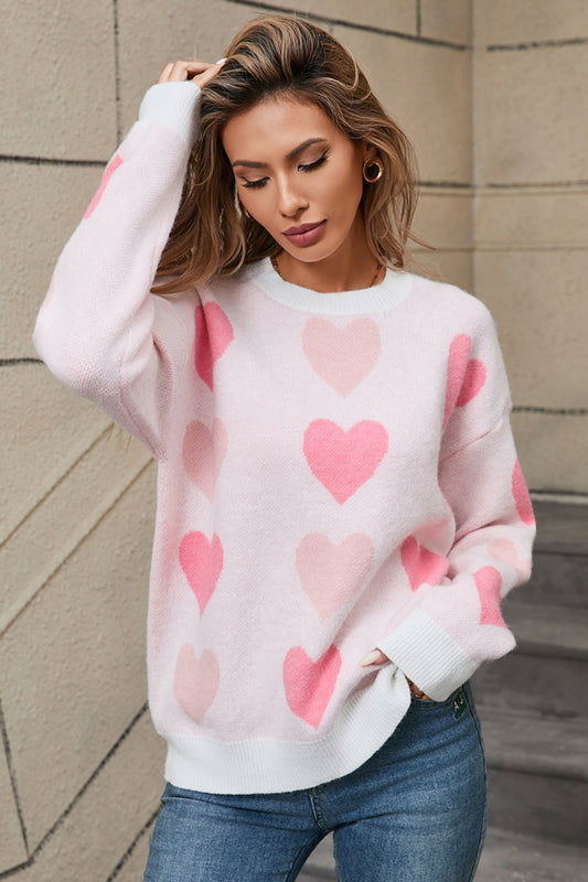 Angel Wings Heart Round Neck Long Sleeve Sweater-Zamales