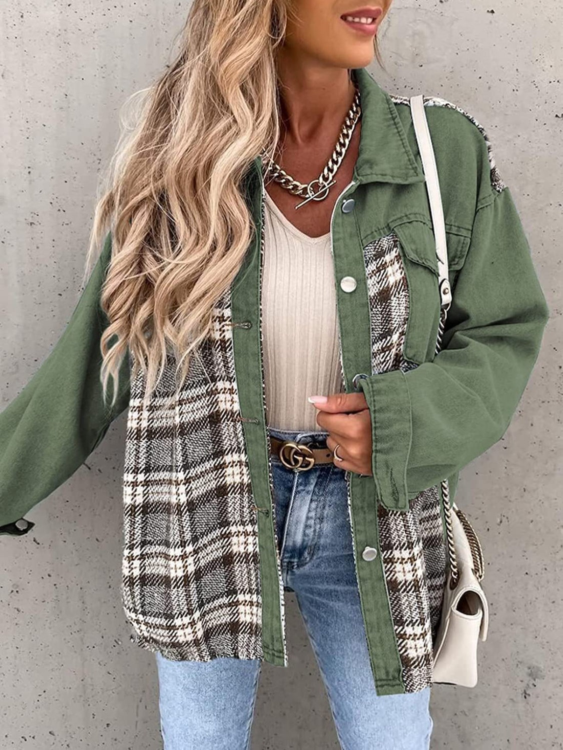 Plaid Button Up Dropped Shoulder Jacket